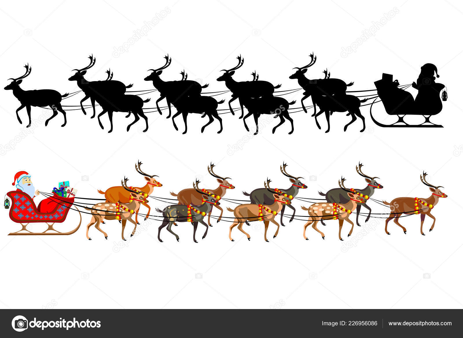 Santa Claus Sleigh Reindeer Handful Gifts Silhouette Santa