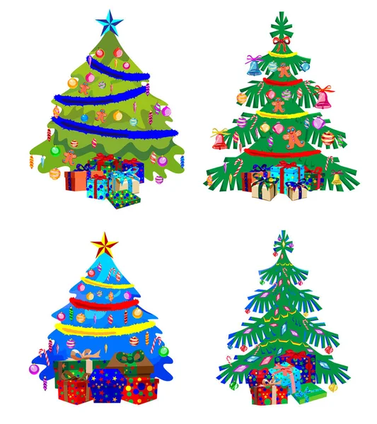 Decoraciones Estrella Bolas Cadenas Ligeras Decoradas Árboles Navidad Con Montón — Archivo Imágenes Vectoriales