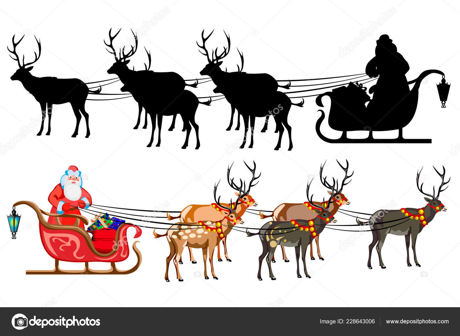 Santa Claus Sleigh Reindeer Handful Gifts Silhouette Santa Claus  Illustration Stock Vector Image by ©Vachekin92@ #228643006