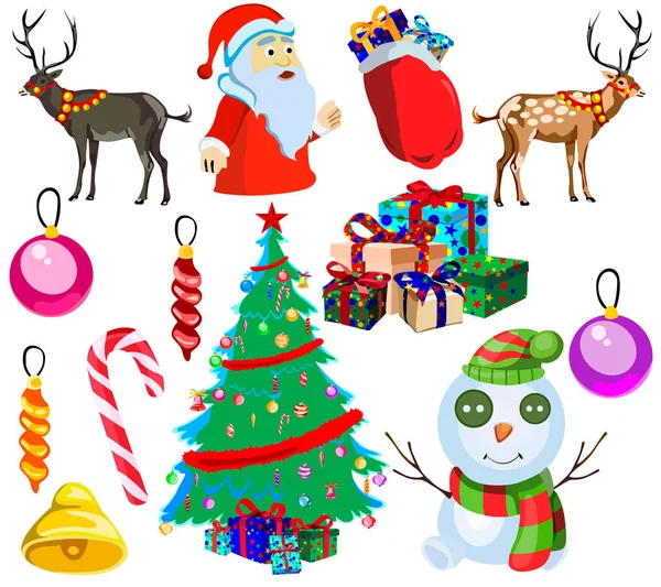 Conjunto Para Feliz Natal Ano Novo Desenhos Animados Ícones Ilustrações —  Vetores de Stock