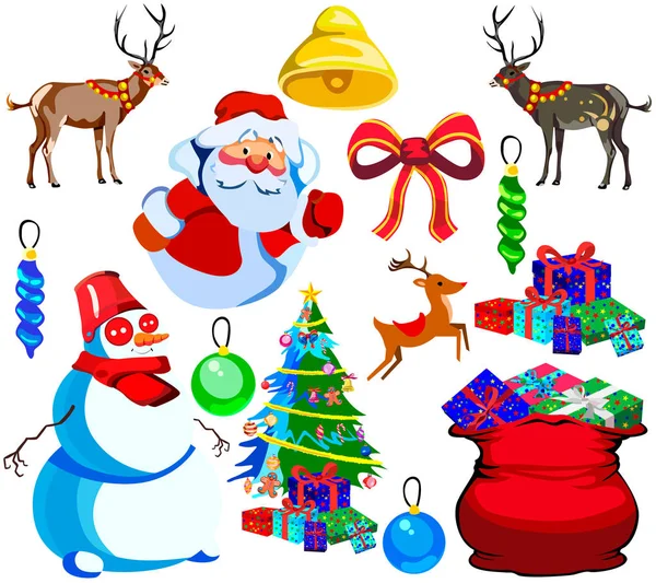 Conjunto Feliz Navidad Año Nuevo Iconos Dibujos Animados Ilustraciones Aislados — Vector de stock