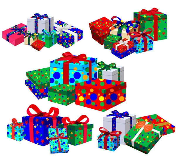 Geschenke Eine Reihe Von Weihnachtsgeschenken Verschiedenen Farben Und Formen Fünf — Stockvektor