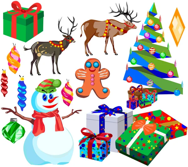 Conjunto Para Feliz Natal Ano Novo Desenhos Animados Ícones Ilustrações —  Vetores de Stock