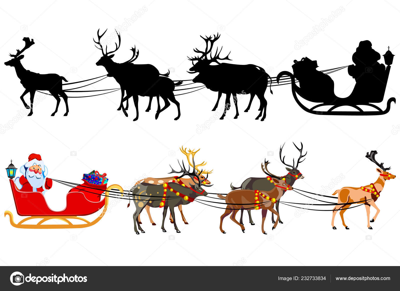 Santa Claus Sleigh Reindeer Handful Gifts Silhouette Santa