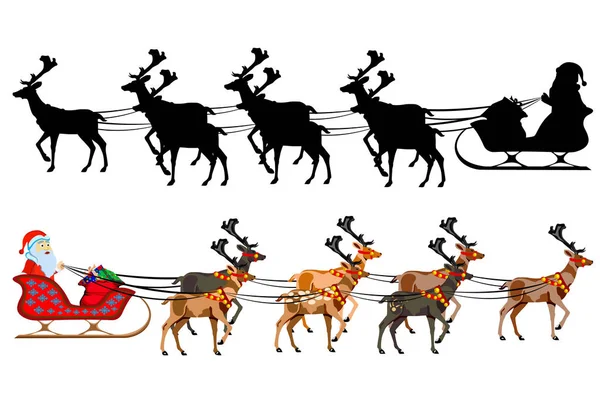 Santa Claus Sleigh Reindeer Handful Gifts Silhouette Santa Claus Illustration — Stock Vector