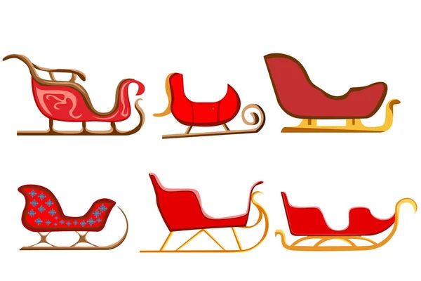 Ensemble Six Traîneaux Santa Claus Beau Traîneau Couleur Rouge Illustration — Image vectorielle