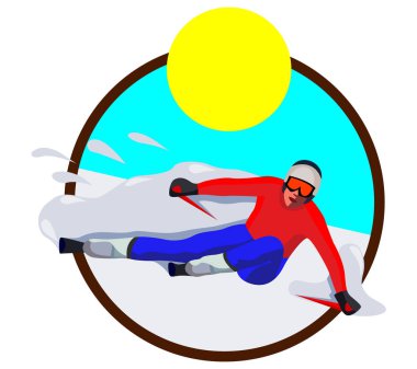 yokuş aşağı kayak simgesi, kış sporları, beyaz arka plan üzerinde izole vektör