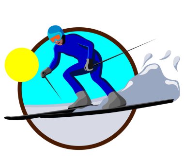 yokuş aşağı kayak simgesi, kış sporları, beyaz arka plan üzerinde izole vektör