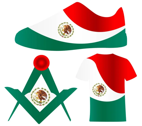 Olika Ikoner Nationella Flagga Mexiko Vektor Isolerad Vit Bakgrund — Stock vektor
