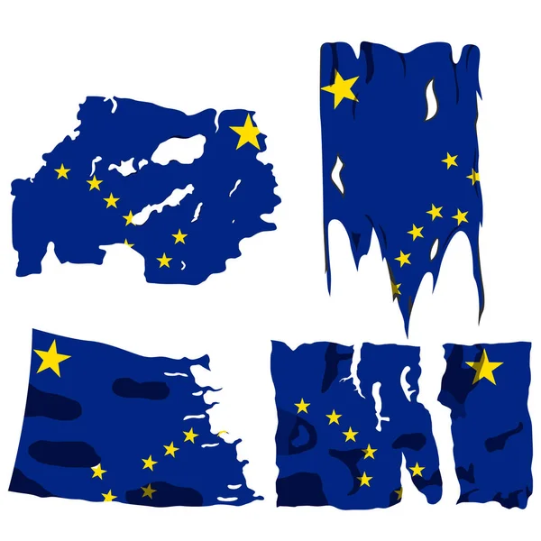 Conjunto Cuatro Banderas Ilustración Banderas Rotas Bandera Alaska Vector Aislado — Vector de stock