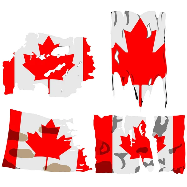 Jeu Quatre Drapeaux Illustration Drapeaux Déchirés Drapeau Canada Vecteur Isolé — Image vectorielle