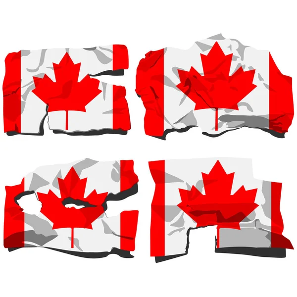 Conjunto Quatro Bandeiras Ilustração Bandeiras Rasgadas Bandeira Canadá Vetor Isolado — Vetor de Stock