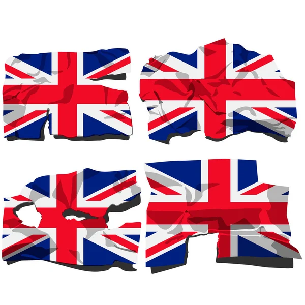 Set Four Flags Illustration Torn Flags Great Britain Flag Vector — Stock Vector