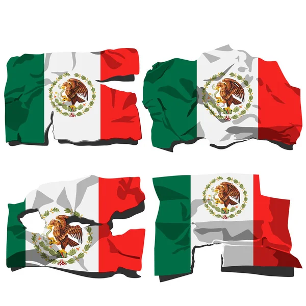 つのフラグ 引き裂かれたフラグ メキシコの国旗 白い背景に分離されたベクトルのイラストのセット — ストックベクタ