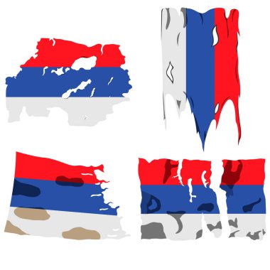 dizi dört bayraklar, yırtık bayrakları, Sırp Cumhuriyeti bayrağı, beyaz arka plan üzerinde izole vektör çizimi