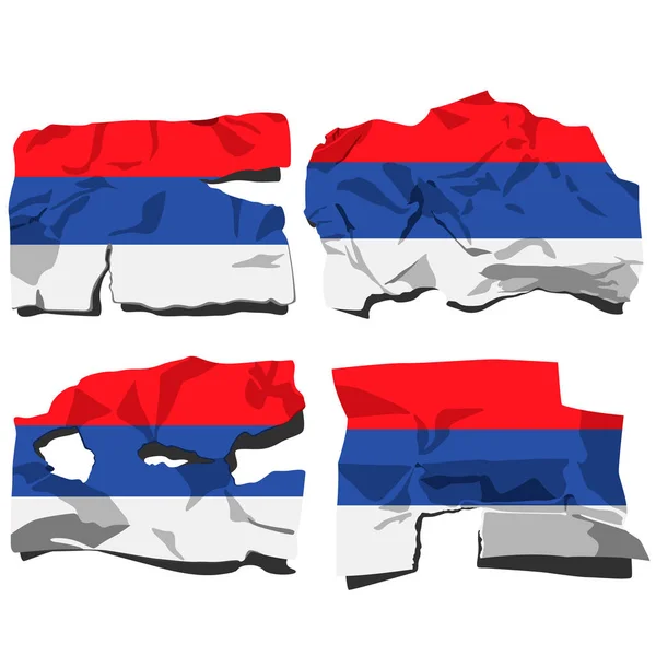 Sada Čtyř Vlajky Ilustrace Roztržené Vlajky Vlajka Republiky Srbské Vektor — Stockový vektor