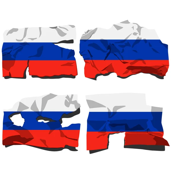 Conjunto Cuatro Banderas Ilustración Banderas Rotas Bandera Rusia Vector Aislado — Vector de stock