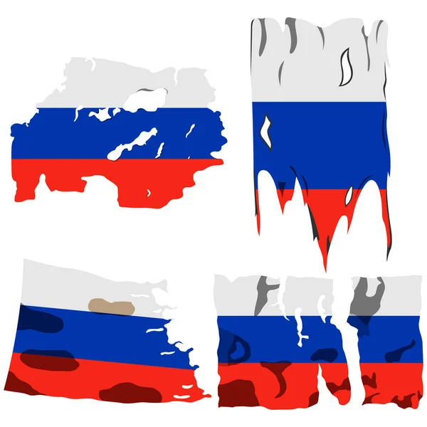 Set Four Flags Illustration Torn Flags Russia Flag Vector Isolated — Stock Vector