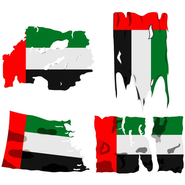 Sæt Fire Flag Illustration Revet Flag Forenede Arabiske Emirater Flag – Stock-vektor