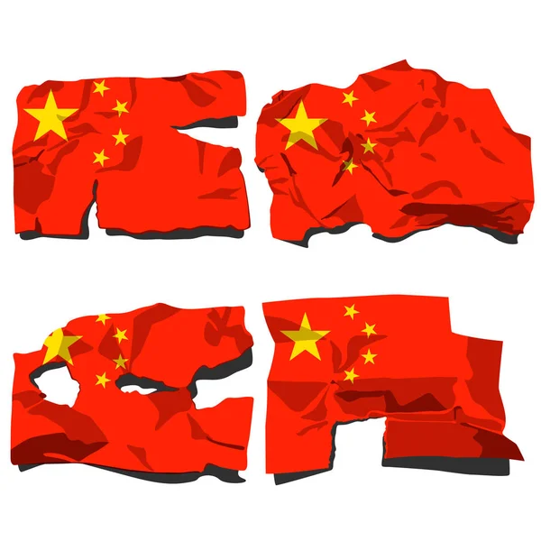 Conjunto Cuatro Banderas Ilustración Banderas Rotas Bandera República Popular China — Vector de stock