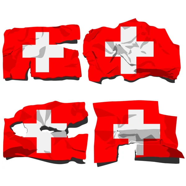 Set Four Flags Illustration Torn Flags Switzerland Flag Vector Isolated — Stock Vector