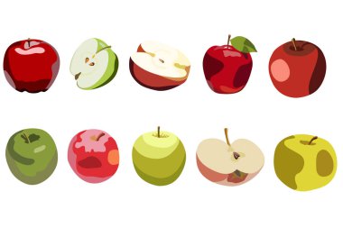 elma on illüstrasyonlar, farklı şekiller ve renkler, Apple kat, vektör kümesi