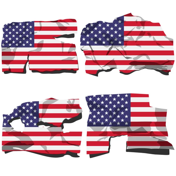 Satz Von Vier Flaggen Darstellung Zerrissener Flaggen Flagge Der Vereinigten — Stockvektor
