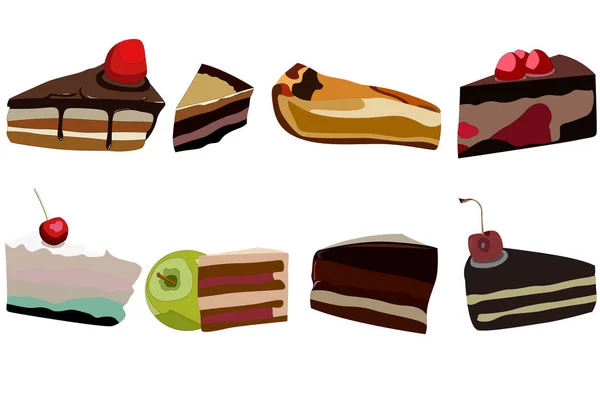 個のさまざまな形 さまざまな食材から ケーキのピースのセット — ストックベクタ