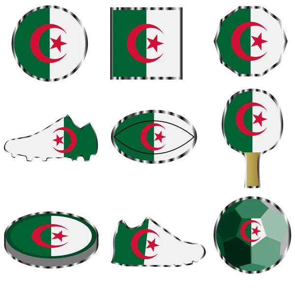 Cezayir Bayrağı Görüntü Ile Ayarlayın Beyaz Arka Plan Üzerinde Izole — Stok Vektör