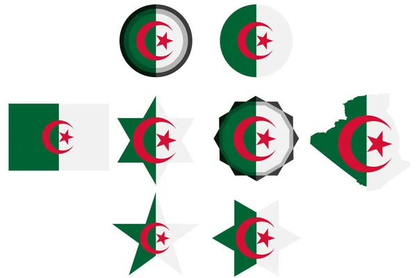 Set Image Flag Algeria Vector Isolated White Background — Stock Vector