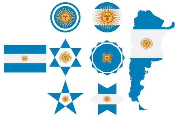 Ingesteld Met Afbeelding Van Vlag Van Argentinië Vector Geïsoleerd Witte — Stockvector