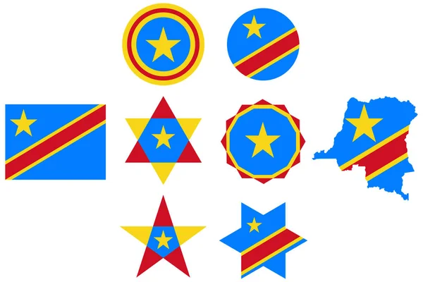 Nastavit Obrázek Vlajky Kongo Vektor Izolovaných Bílém Pozadí — Stockový vektor