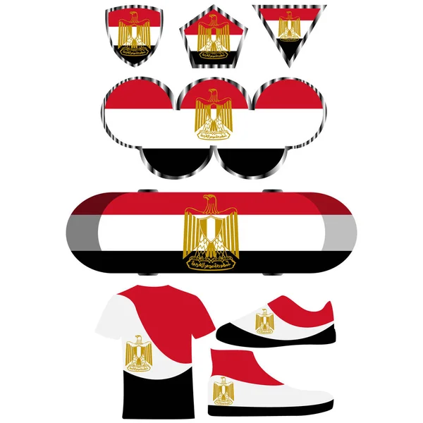 Gesetzt Mit Dem Bild Der Flagge Ägyptens Vektor Isoliert Auf — Stockvektor