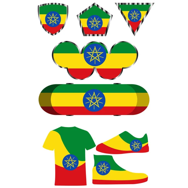 Σετ Την Εικόνα Της Σημαίας Της Αιθιοπίας Διάνυσμα Που Απομονώνονται — Διανυσματικό Αρχείο