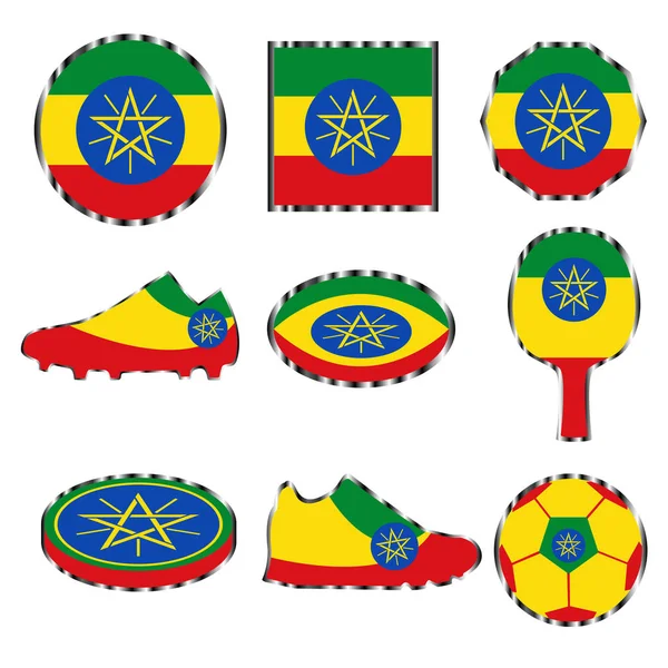Gesetzt Mit Dem Bild Der Flagge Äthiopiens Vektor Isoliert Auf — Stockvektor
