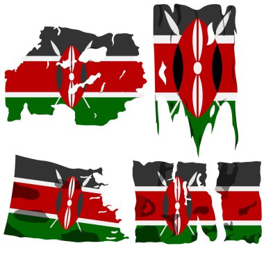 Kenya bayrağı görüntü ile ayarlayın. Beyaz arka plan üzerinde izole vektör.