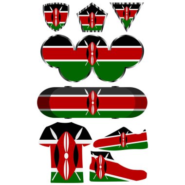 Kenya bayrağı görüntü ile ayarlayın. Beyaz arka plan üzerinde izole vektör.