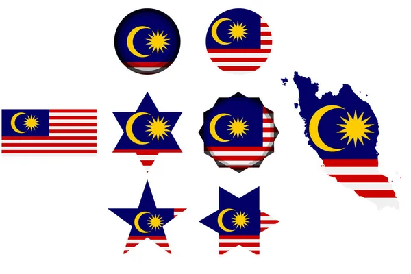 Ingesteld Met Afbeelding Van Vlag Van Maleisië Vector Geïsoleerd Witte — Stockvector