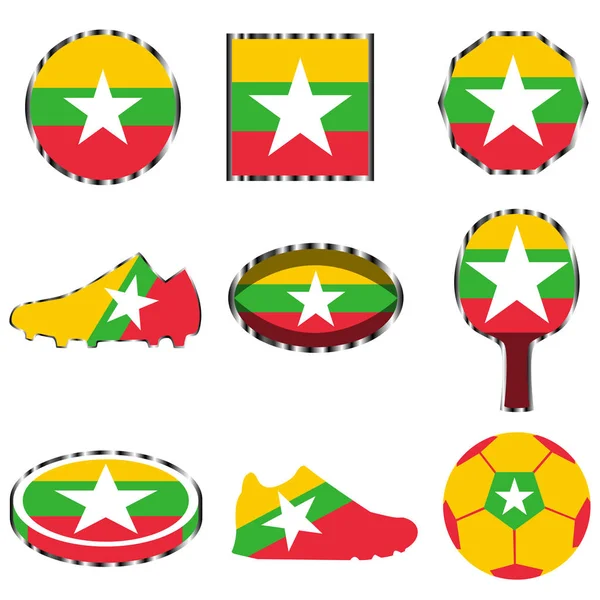 Gesetzt mit dem Bild der Flagge von Myanmar. Vektor. — Stockvektor