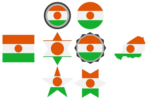 Conjunto com a imagem da bandeira do Níger. Vetor . — Vetor de Stock