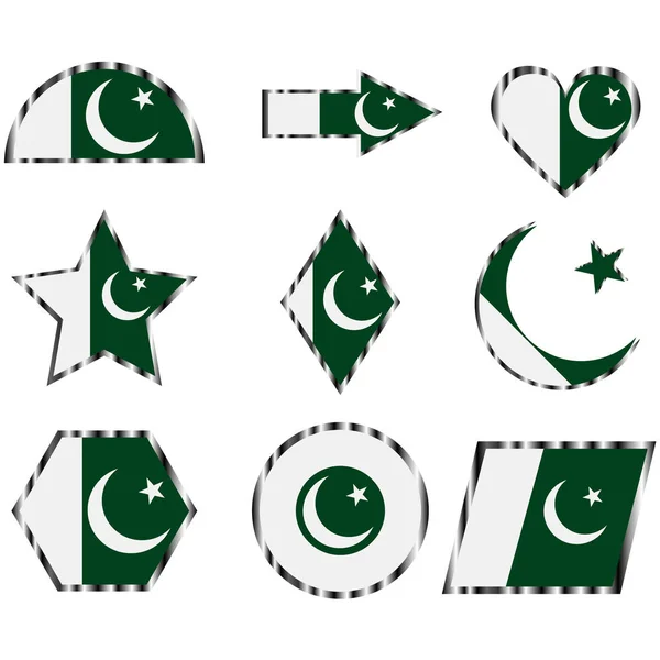 Conjunto con la imagen de la bandera de Pakistán. Vector . — Archivo Imágenes Vectoriales