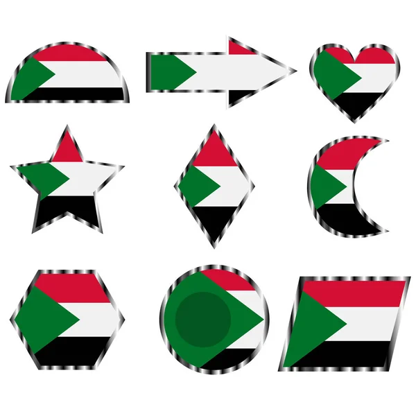 Definido com a imagem da bandeira do Sudão. Vetor . — Vetor de Stock