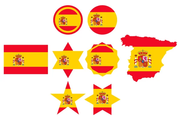 Conjunto con la imagen de la bandera de España. Vector . — Archivo Imágenes Vectoriales