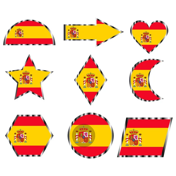 Conjunto com a imagem da bandeira da Espanha. Vetor . — Vetor de Stock