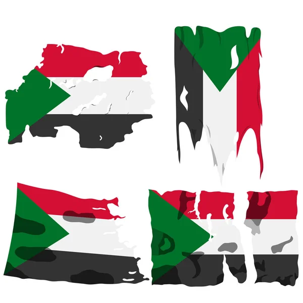 Set con la imagen de la bandera de Sudán. Vector . — Archivo Imágenes Vectoriales