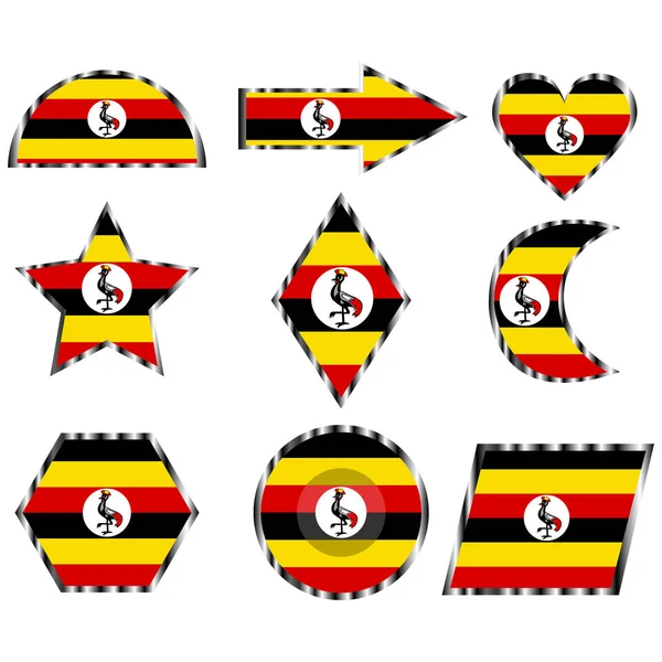 Gesetzt mit dem Bild der Flagge Ugandas. Vektor. — Stockvektor