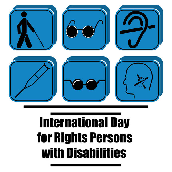 Векторная иллюстрация к Международному дню инвалидов с символическими иконами слепых, глухих и инвалидов
