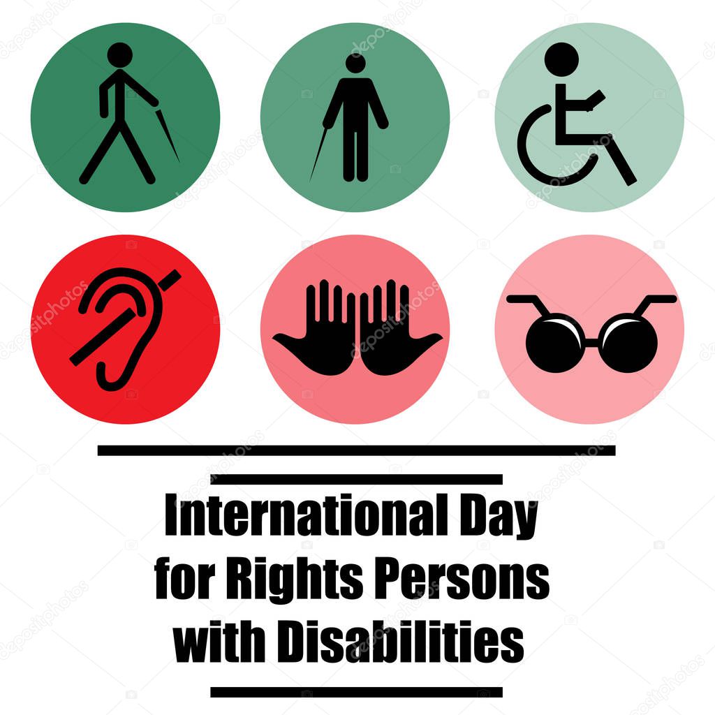 Vector illustration for International Day of Persons with Disabilities with symbolical icons of blind, deaf, and physically disabled people