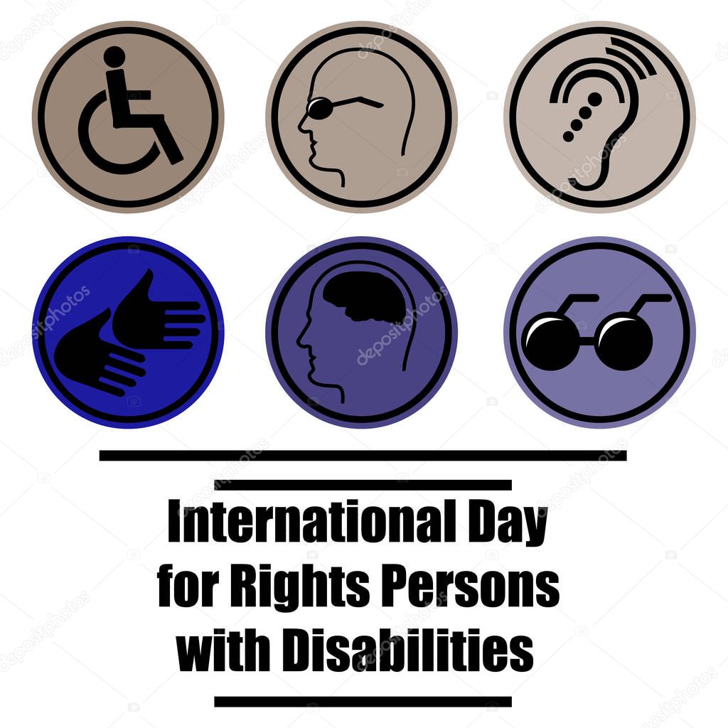 Vector illustration for International Day of Persons with Disabilities with symbolical icons of blind, deaf, and physically disabled people