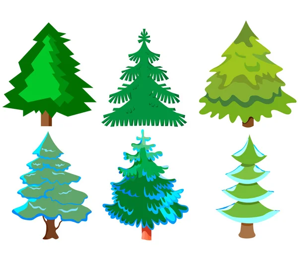 Set of Christmas trees. Isolated icon. Cartoon style. — Stock Vector